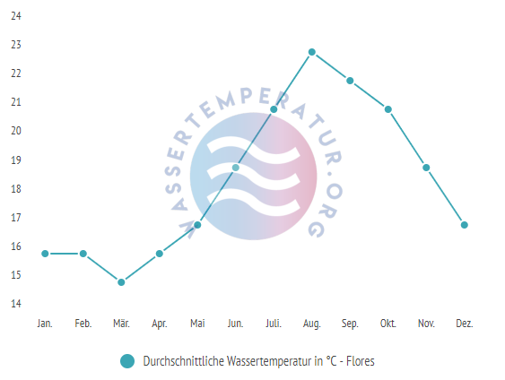 Durchschnittliche Wassertemperatur in Flores im Jahresverlauf